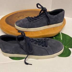 Vince Mens Navy Blue Raw Leather Sneakers
